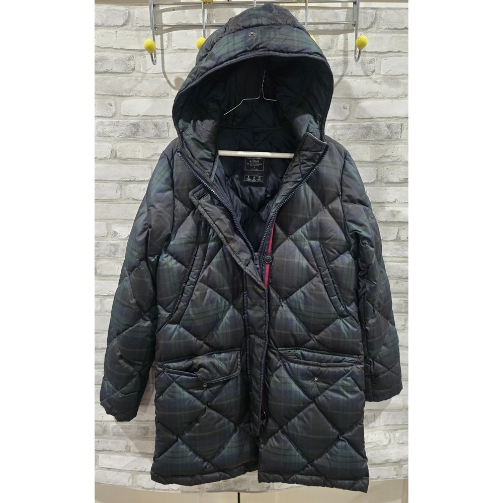 Abercrombie & Fitch Women's S Down Parka Hooded Puffer Jacket‎ Coat Black Plaid
